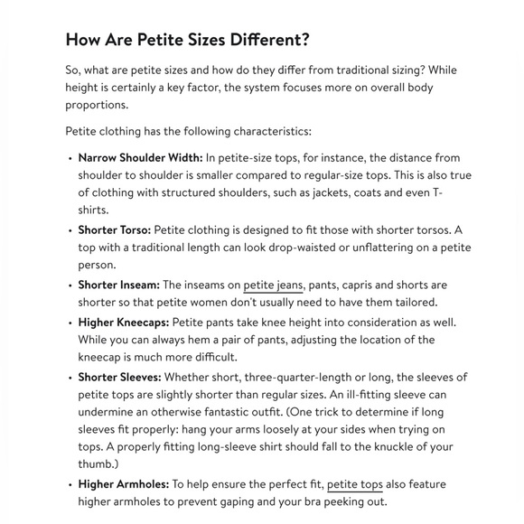 Petite sizing info for sellers - Picture 4 of 11